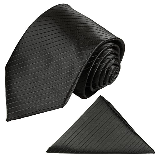Paul Malone Krawatten Set 2tlg Krawatte + Einstecktuch schwarz uni Hochzeitskrawatte Bräutigam von Paul Malone