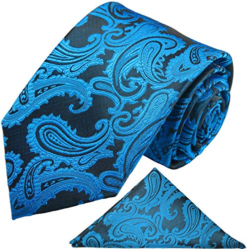 Paul Malone Petrol Krawatten Set paisley 2tlg Krawatte blau mit Einstecktuch von Paul Malone