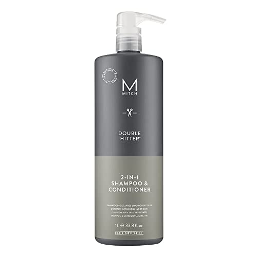 Paul Mitchell MITCH Double Hitter Shampoo & Conditioner - 2-in-1 Deep Cleansing Shampoo für Männer, Haar-Pflege Shampoo-Conditioner für milde Reinigung, 1000 ml von Mitch