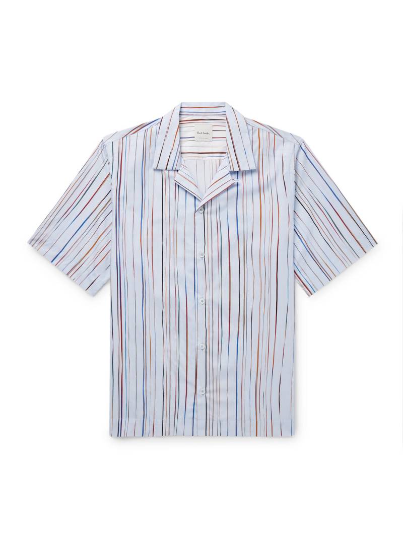 Paul Smith - Convertible-Collar Striped Organic Cotton-Poplin Shirt - Men - Blue - M von Paul Smith