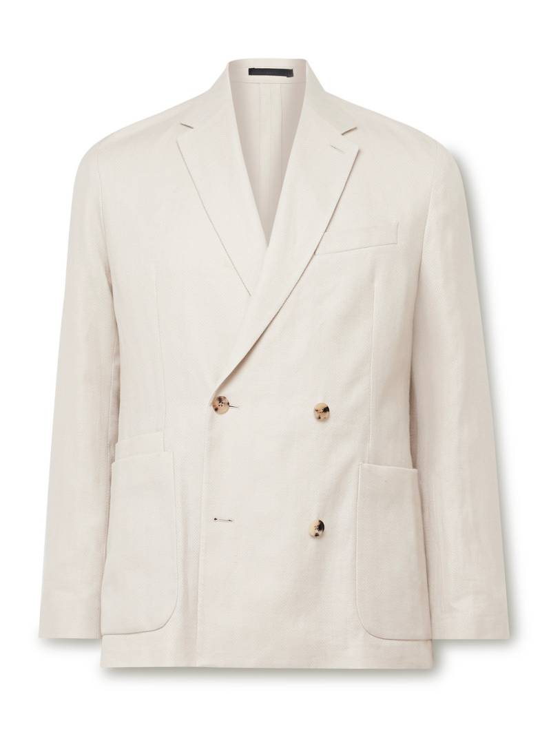 Paul Smith - Double-Breasted Herringbone Linen and Cotton-Blend Blazer - Men - Neutrals - UK/US 46 von Paul Smith