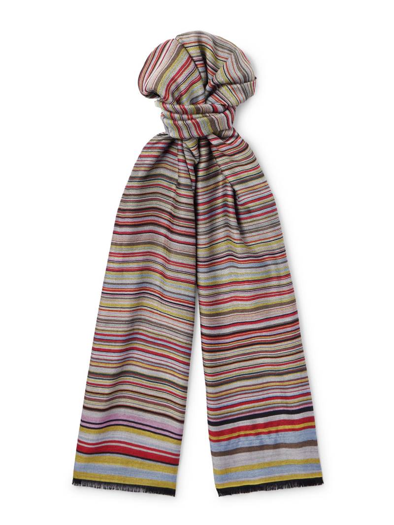 Paul Smith - Fringed Striped Wool and Silk-Blend Scarf - Men - Red von Paul Smith