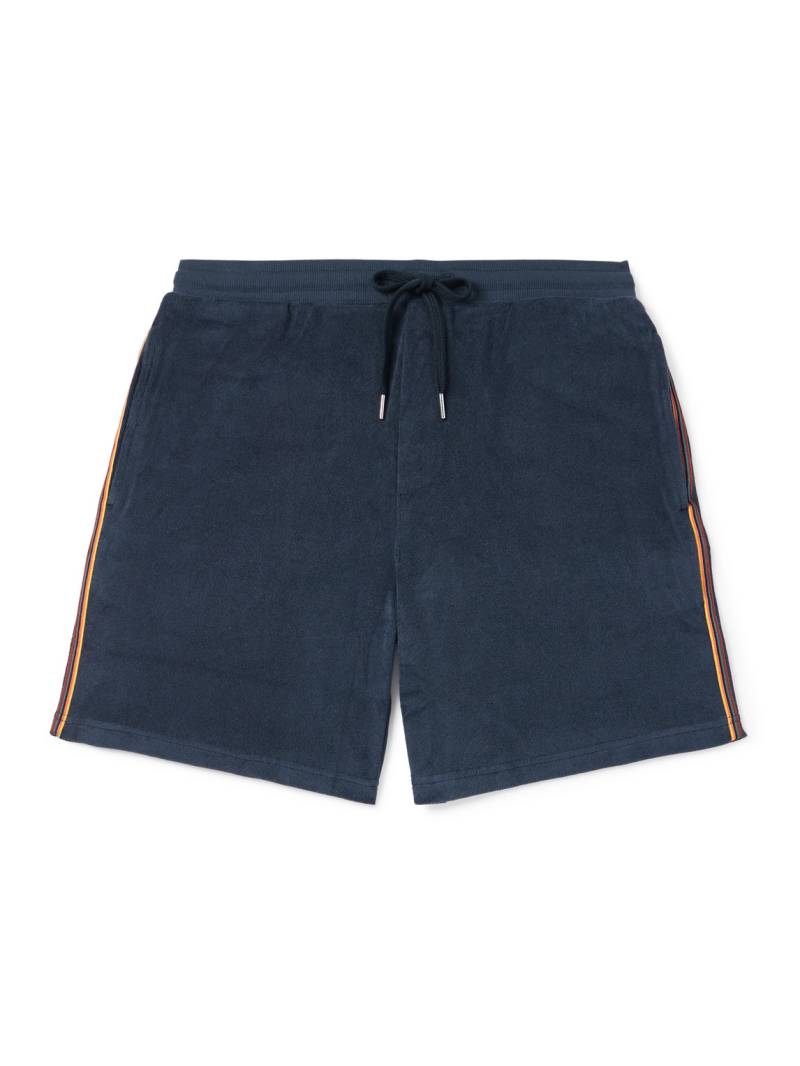 Paul Smith - Straight-Leg Logo-Appliquéd Webbing-Trimmed Cotton-Blend Terry Shorts - Men - Blue - XXL von Paul Smith