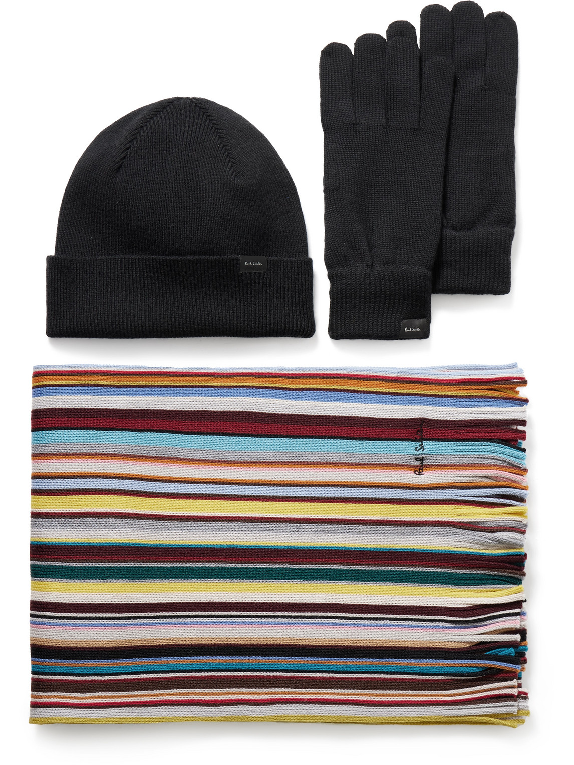 Paul Smith - Wool Scarf, Beanie and Gloves Set - Men - Black von Paul Smith