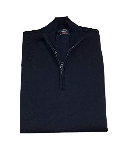 PAUL & SHARK COP1043-050 Pullover mit halber Reißverschluss, Merinowolle, extrafein, 100 % Marineblau, hergestellt in Italien., Blau Large von Paul & Shark
