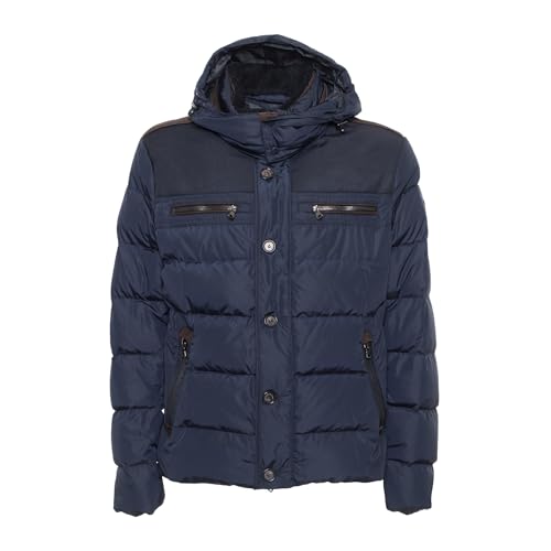 Paul & Shark Daunenjacke mit abnehmbarer Kapuze in Marine, teil Leder, XXL von Paul & Shark