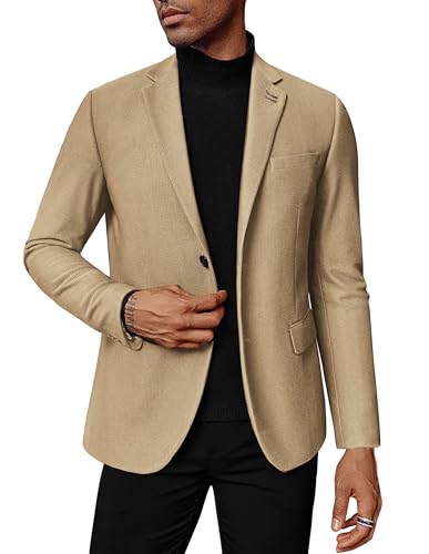 Herren Blazer Hochzeit Sakko Klassische Passform 2 Knopf Anzugjacke für Herren L Khaki 507A23-5 von PaulJones