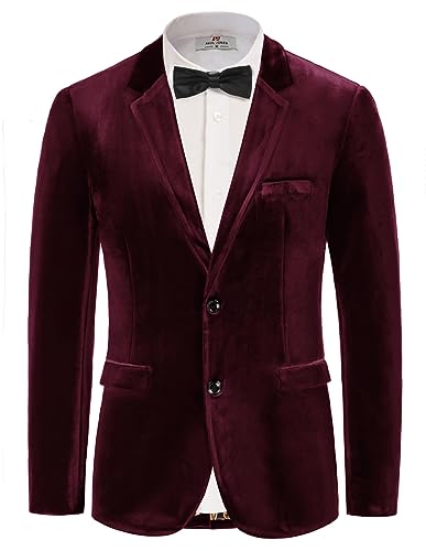 Samtblazer Herren Pailletten Sakko Weihnachten Hochzeit Party Tweed Sakko Rot XL von PaulJones
