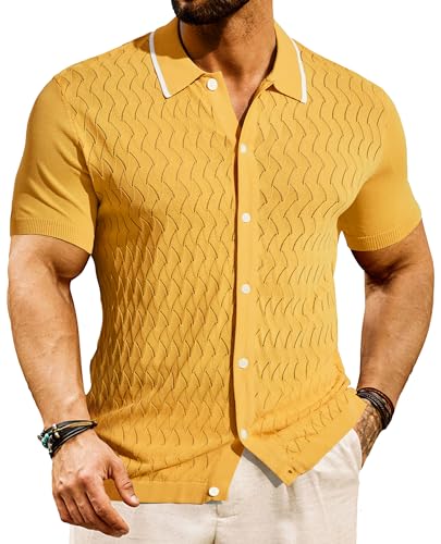 Herren Poloshirt Elegant Golf Polo Sweater Polo Retro 60s Shirt Kurzarm Button Down XL Gelb 602S24-4 von PaulJones