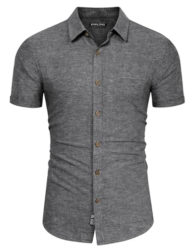 Herren Hemd Kurzarm Leinenhemd Strandhemd Baumwollhemd Henley Shirt S Schwarz 580-1 von PaulJones