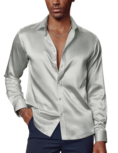 Pailletten Hemd Herren Langarm Glitzer Hemd 70er Jahre mit Passender Fliege Regular Fit XXL Silber Grau Pailletten Hemd Herren Langarm Glitzer Hemd 70er Jahre mit Passender Fliege Regular Fit XXL Silber Grau von PaulJones