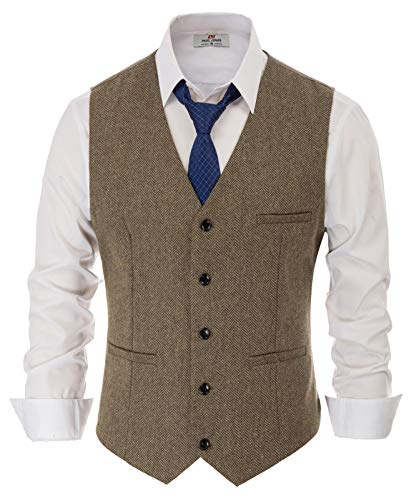 PaulJones Herren Weste Elegant Tweed Weste V Ausschnitt Hochzeit Tweed Anzug M Braun 186-2 von PaulJones