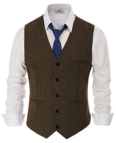 PaulJones Herren Weste Elegant Tweed Weste V Ausschnitt Hochzeit Tweed Anzug S Dunkelbraun 186-4 von PaulJones