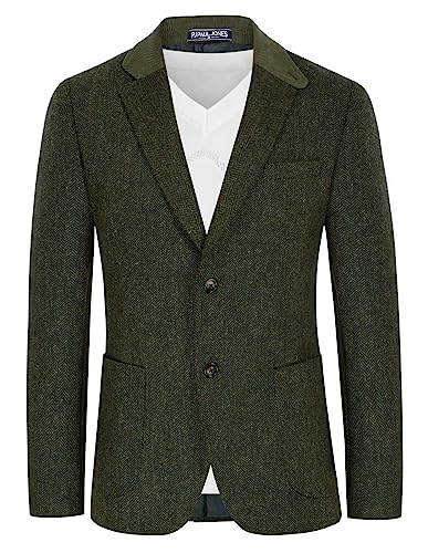 PaulJones Sakko Herren aus Wollmischung Blazer Vintage Tweed Sakko Regular Fit Grün M von PaulJones