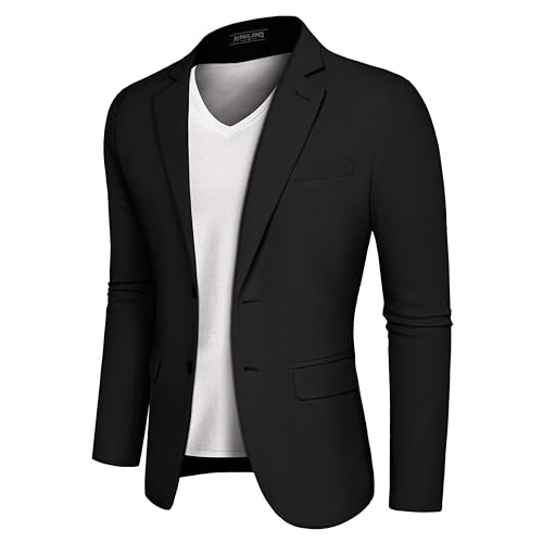 PaulJones Blazer Herren Casual Fit Gentleman Strick Sakko Sportlich für Frühling Sommer Schwarz XXL von PaulJones