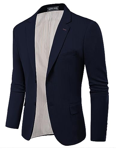 PaulJones Herren Jackett Streifen Sakko Sportlich Modern Blazer Regular Fit mit 2 Knöpfe für Hochzeit 38 Dunkelblau 472A23-2 von PaulJones