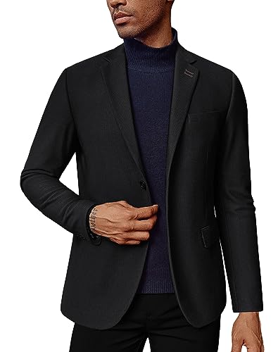 PaulJones Tweed Sakko Herren Regular Fit Sakko Vintage Strech 2 Knöpfe Elegente Boss Anzugjacke M Schwarz 507A23-1 von PaulJones