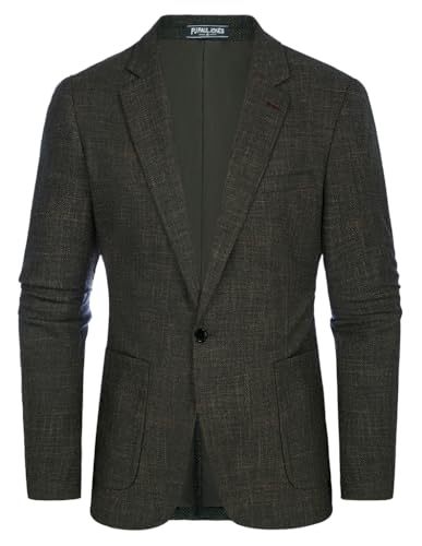 PaulJones Anzugjacke Herren Leinen Dünner Sakko Trachte Anzugjacke Regular Fit mit EIN Knopf Freizeit Casual Dunkelgrün XL 432-1 von PaulJones