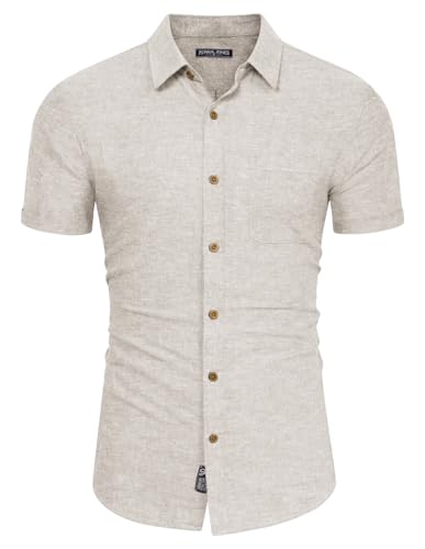 PaulJones Herrenhemd Leinenhemd Herren Kurzarm Casual Leicht Sommerhemd Button Down L Aprikose 580-4 von PaulJones