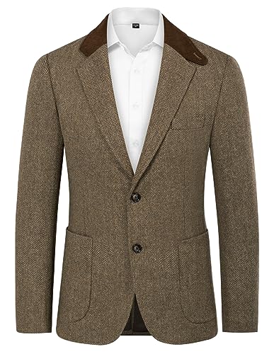 PaulJones Sakko Wool für Herren mit Tasche Blazer Boss Business Vintage mit Fischgrätenmuster M Braun 462A23-1 von PaulJones