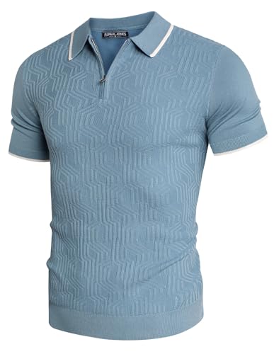 PaulJones Herren Polohemden Vintage Golf Polo Kurzarm 70s Outfits für Herren Atmungsaktiv Polo S Blau 622S24-3 von PaulJones