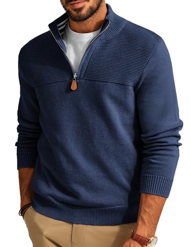 PaulJones Herren Pullover Winter Arbeitspullover Half Zip Arbeitspullover Stehkragen Dunkelblau L von PaulJones