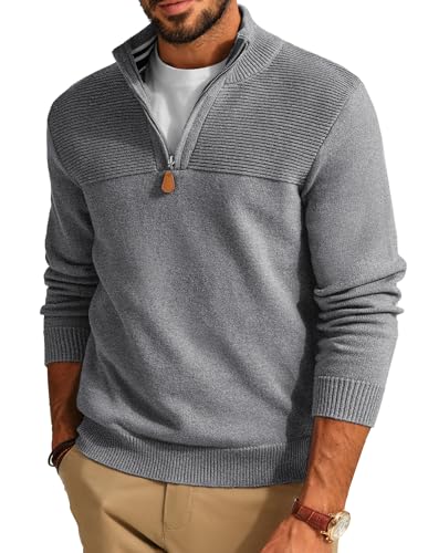 PaulJones Herren Pullover Winter Arbeitspullover Half Zip Arbeitspullover Stehkragen Grau L von PaulJones