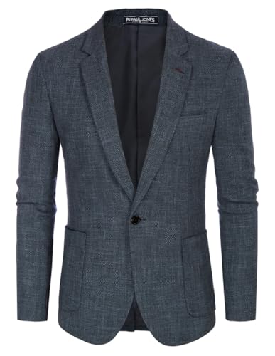PaulJones Leinen Sakko Herren Elegante Anzug Jackett Regular Fit Tracht Anzug mit Tasche Blau L 432-5 von PaulJones
