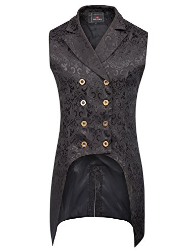 PaulJones Herren Steampunk Gothic Karneval Revers Zweireiher Waistcoat Weste Schwarz XXL von PaulJones