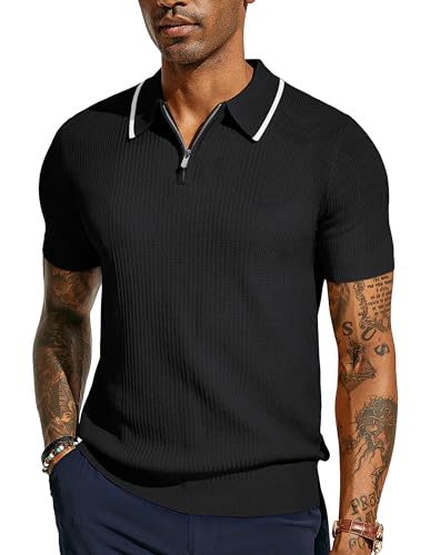 PaulJones Poloshirt Herren Kurzarm Casual Sommer Tshirts Strick Polo Herren Schwarz S von PaulJones
