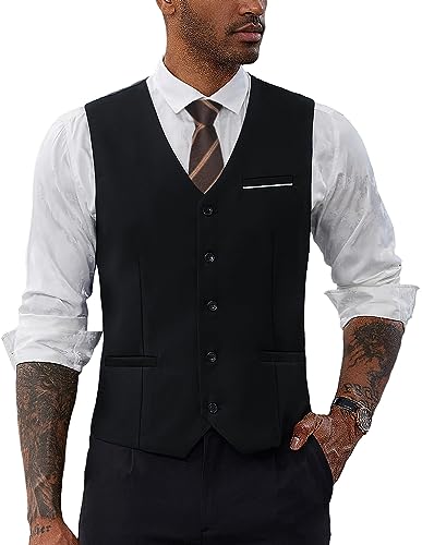 PaulJones Herren-Westen Einreiher Gilet Sportlich Elegant Trachten Weste Herren Gielt Ärmellos XXL Schwarz 501-1 von PaulJones