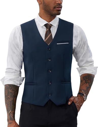 PaulJones Anzugweste Herren Blau Elegant Einreiher Gilet mit Verstellbaren Hüftgurt L Dunkelblau 501-4 von PaulJones