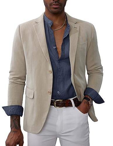 PaulJones Herren Jackett Streifen Sakko Sportlich Modern Blazer Regular Fit mit 2 Knöpfe für Hochzeit 46 Khaki 472A23-4 von PaulJones