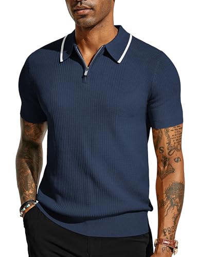 PaulJones Polohemd für Herren mit Rverskragen Half Zip Vintage Cooles Poloshirt Sommer Sportlich Golf Polo XL Dunkelblau 572S24-2 von PaulJones