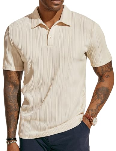 PJ PAUL JONES Poloshirts für Herren Kurzarm Golf Poloshirt Herren Tshirt Streifen Polo Aprikose XL von PJ PAUL JONES