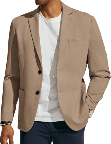 PaulJones Sakko Herren Regular Fit Anzugjacke Blazer Hochzeit für Frühling Sommer mit 2 Knöpfe XL Khaki 631S24-3 von PaulJones