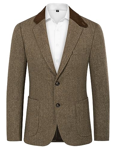 PaulJones Sakko Herren Sportlich Tweed Sakko mit Reverskragen Blazer 2 Knöpfe Braun XXL von PaulJones