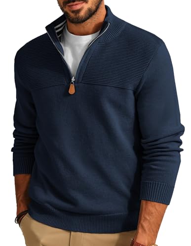 PaulJones Troyer Pullover Herren Strickpullover mit Reissverschluss Arbeitsullover Stehkragen Königsblau L von PaulJones