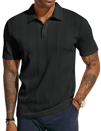 PJ PAUL JONES Poloshirts für Herren Kurzarm Golf Poloshirt Herren Tshirt Streifen Polo Schwarz M von PJ PAUL JONES