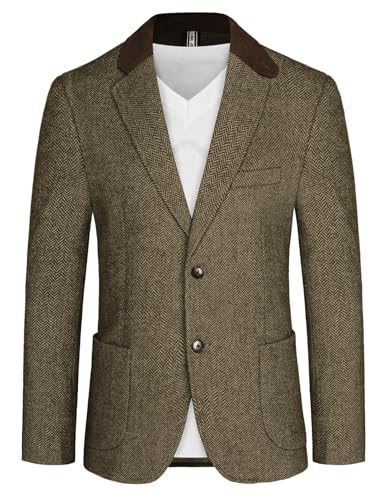 PaulJones Herren Sakko Sportlich 2 Knöpfe Retro Blazer Tweed Sakko Regular Fit Espresso S von PaulJones