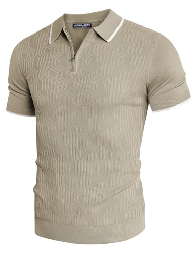 Poloshirt Herren Kurzarm Knit Polo mit Rverskragen Textur Golf Polo Retro 1960s Strick Poloshirt L Aprikose 622S24-2 von PaulJones