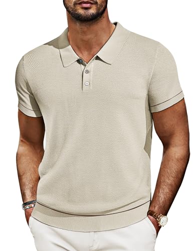 Poloshirt für Herren mit Rverskragen Kurzarm Sommer Textur Golf Shirts Retro 60er Strick Poloshirt L Aprikose 623S24-3 von PaulJones