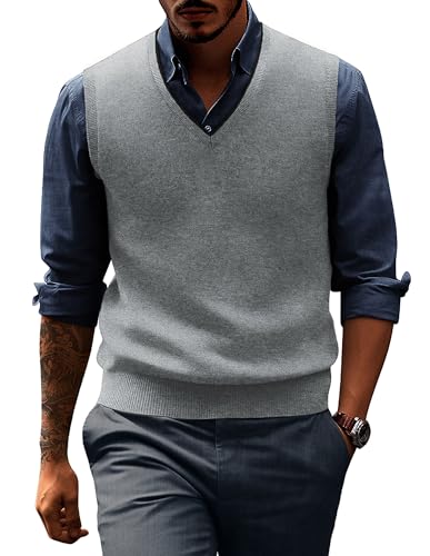 Pullunder Herren Ärmellos V Ausschnitt Business Strickwesten Slim Fit Hellgrau S von PaulJones
