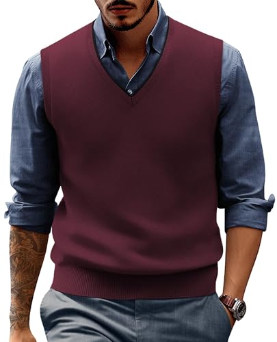 Strickweste Herren Ärmellos Pullunder Herren ohne Kapuze V-Ausschnitt Elegant M V-Rotwein von PaulJones