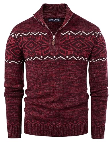 Pullover mit Reissverschluss Herren Arbeitspullover Herren Troyer Pullover Stehkragen Baumwolle XXL Rot 499-2 von PaulJones