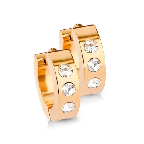 Paula & Fritz® 1 Paar Damen Creole-n 14-mm Rosegold Zirkonia Klar Chirurgenstahl 316L Ohr-Schmuck 4-mm Breit Ohr-Ring Kombinierbar Herren Kinder Earring von Paula & Fritz