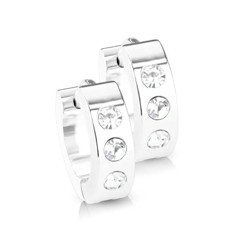 Paula & Fritz® 1 Paar Damen Creole-n 14-mm Silber Zirkonia Klar Chirurgenstahl 316L Ohr-Schmuck 4-mm Breit Ohr-Ring Kombinierbar Herren Kinder Earring von Paula & Fritz