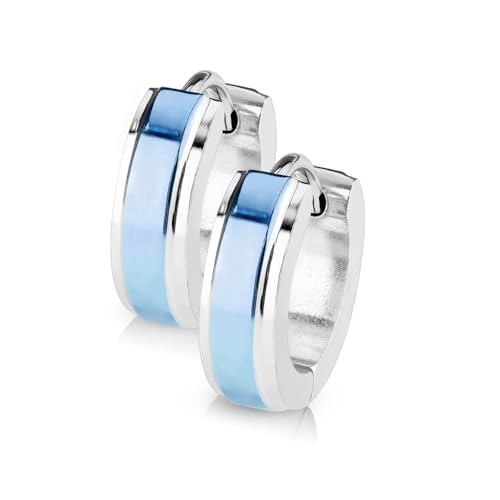 Paula & Fritz® 1 Paar Damen Creole-n Silber/Blau Chirurgenstahl Ohr-Schmuck 4-mm Breit 8-mm Lang Ohr-Ring Kombinierbar Herren Hoop Earring Platte von Paula & Fritz