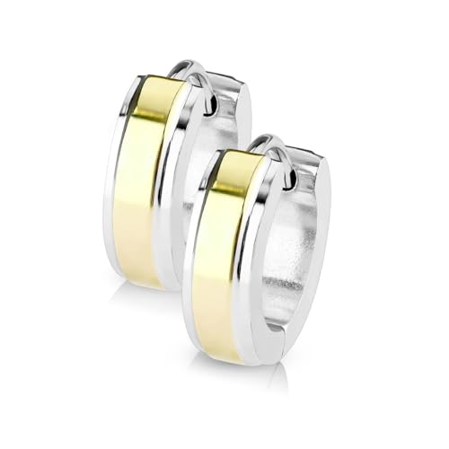Paula & Fritz® 1 Paar Damen Creole-n Silber/Gold Chirurgenstahl Ohr-Schmuck 4-mm Breit 8-mm Lang Ohr-Ring Kombinierbar Herren Hoop Earring Platte von Paula & Fritz