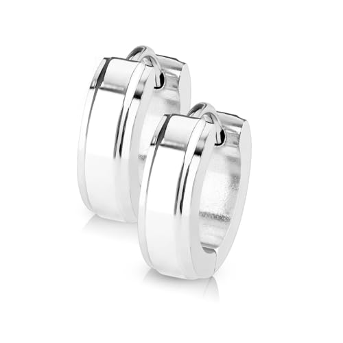 Paula & Fritz® 1 Paar Damen Creole-n Silber Chirurgenstahl Ohr-Schmuck 4-mm Breit 8-mm Lang Ohr-Ring Kombinierbar Herren Hoop Earring Platte von Paula & Fritz